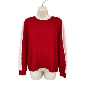 Liz Claiborne Feminine Sweater Women Size PL Preppy Coquette Scallop Stripe Cozy